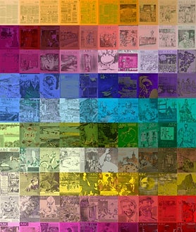 Imagen secundaria 2 - Arriba, Iria Martínez. Sobre estas líneas, una de sus 'Crisálidas'. A la derecha, su NFT, un pantone con 120 portadas de 120 años