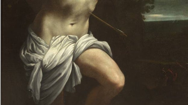 Imagen antes - 'San Sebastián', de Guido Reni. A la izquierda, antes de la restauración. A la derecha, después. Se ha eliminado un burdo repinte del siglo XVIII en el paño de pureza