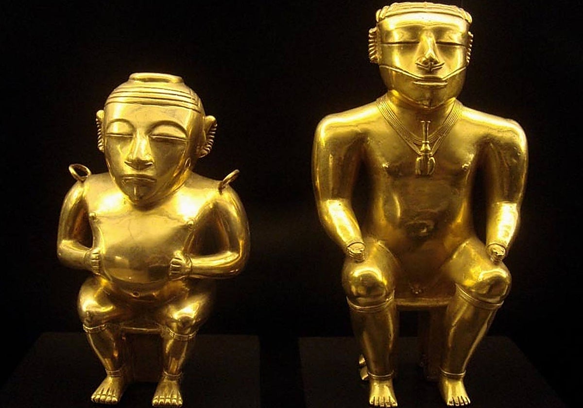 Piezas del Tesoro Quimbaya que se conserva en el Museo de América, en Madrid