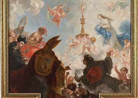 Imagen secundaria 1 - Arriba, 'Vendedor de pescado' (h. 1650). Sobre estas líneas, 'El triunfo del sacramento de la Eucaristía'  y 'Cristo camino del Calvario', ambas después de la restauración