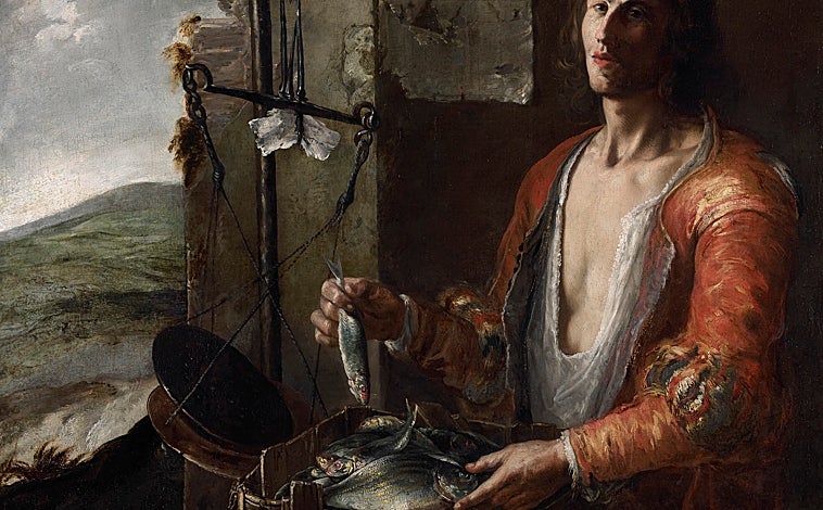 Imagen principal - Arriba, 'Vendedor de pescado' (h. 1650). Sobre estas líneas, 'El triunfo del sacramento de la Eucaristía'  y 'Cristo camino del Calvario', ambas después de la restauración