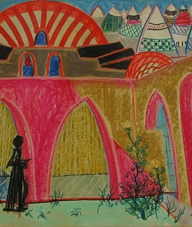 Imagen secundaria 2 - Sobre estas líneas, 'Temps Moderne et Tiers Monde', de 1975. A la derecha, 'Sin título' de la  serie 'Hommage aux bâtisseurs Islamique'. Arriba, 'Desastre de la Guerra Popular Libanesa', obra de 1978