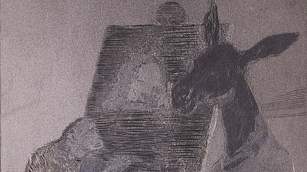 Imagen antes - Detalle del grabado 41 de los 'Caprichos' de Goya, antes y después de su restauración