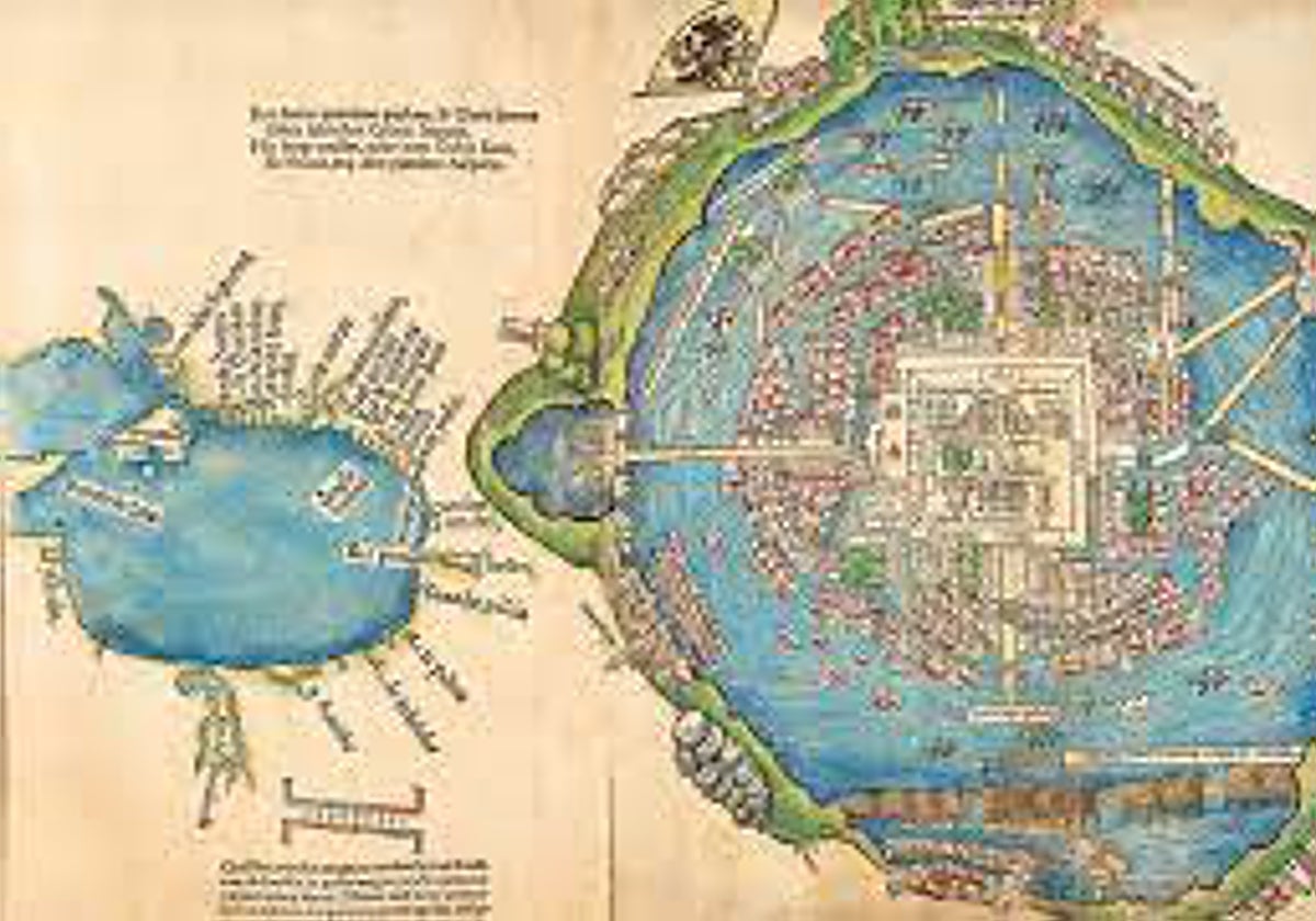 Mapa de Tenochtitlan, impreso en 1524 en Nüremberg