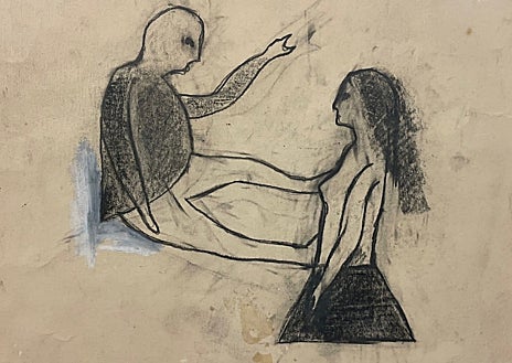 Imagen secundaria 1 - Sobre estas líneas, dibujo de Muñoz durante su estancia en Nueva York. A la derecha, 'El astrolabio para el norte de la tormenta'. Arriba, 'Wasteland', de la colección la Caixa