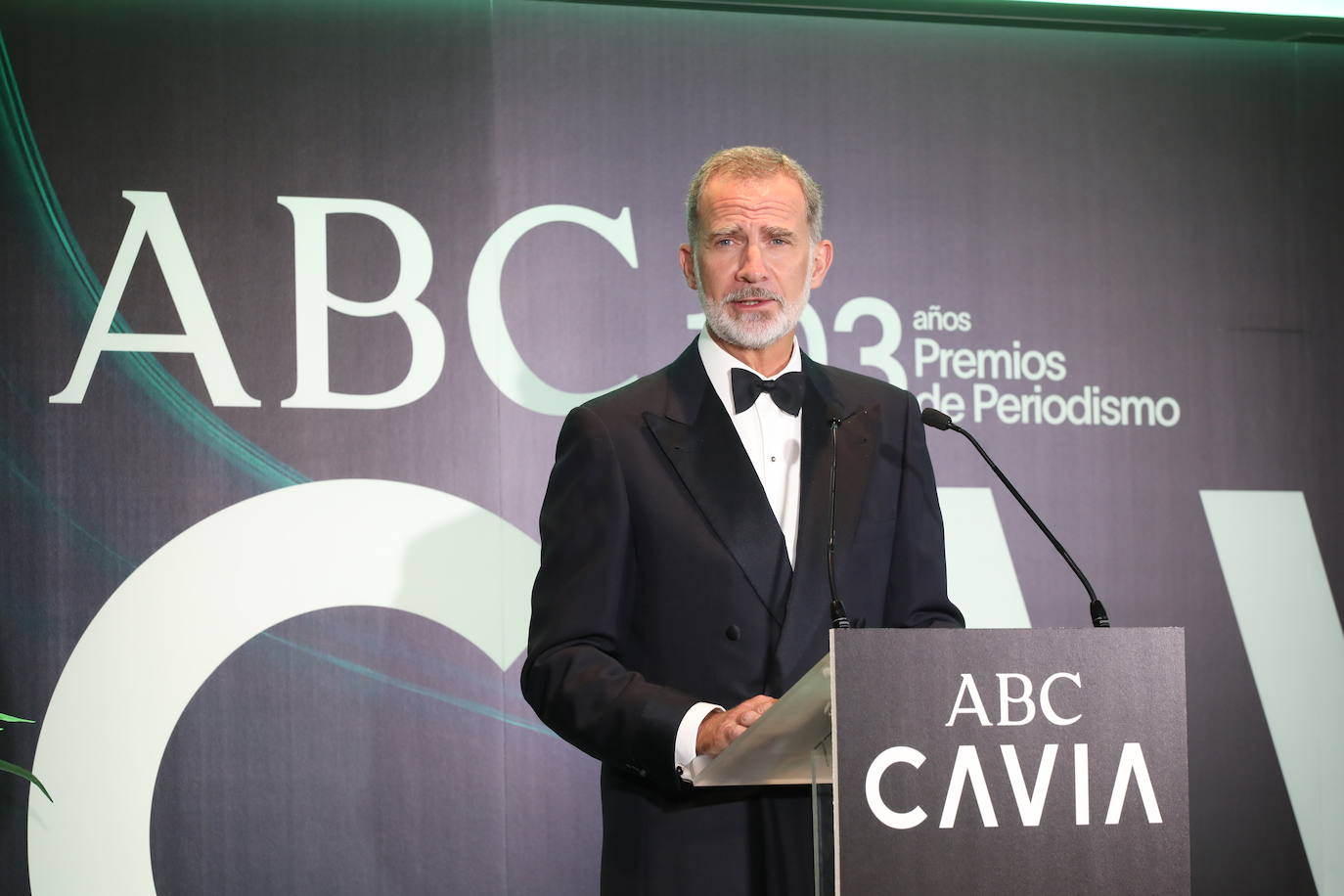 El Rey durante su intervención, en la Casa de ABC, en los Premios Cavia 2023