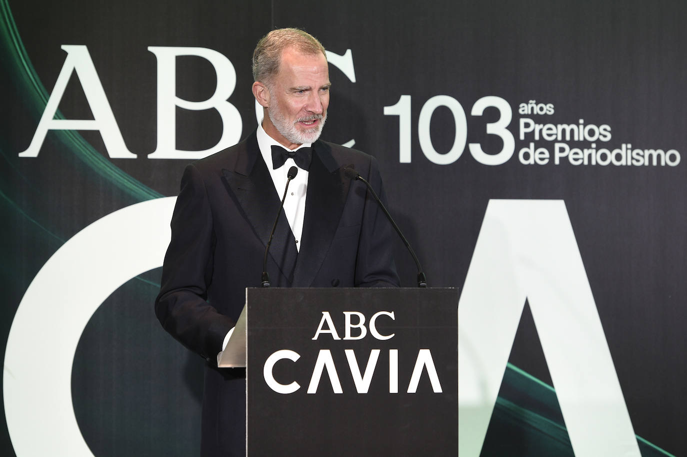 El Rey Felipe VI se dirige a los premiados en la gala de los Cavia 2023