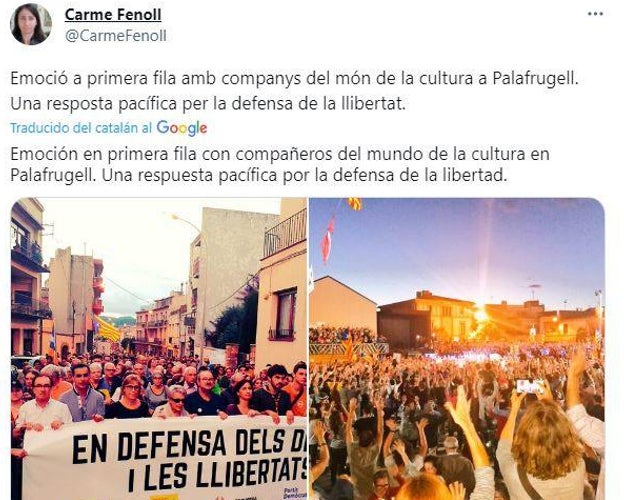 Carme Fenoll publicó este tuit el 3 de octubre de 2017, dos días después de la consulta ilegal del 1-O