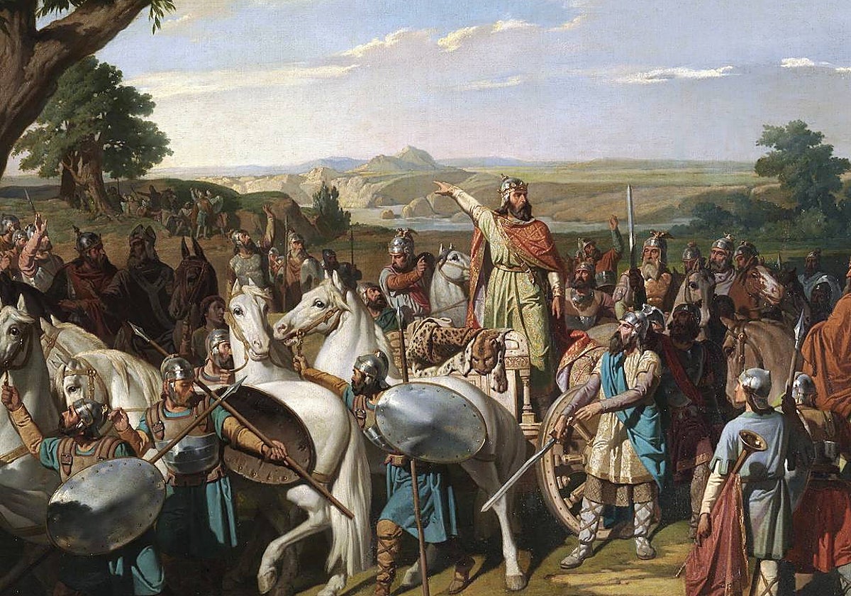 La batalla de Guadalete, de Bernardo Blanco. El lienzo muestra al último rey de los Visigodos en una batalla que se libró en el año 711