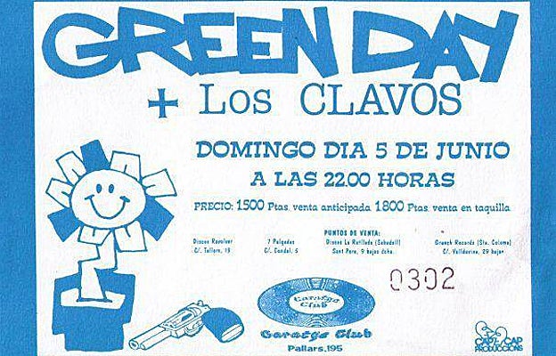 Entrada del concierto de Green Day en la sala Garatge en 1994