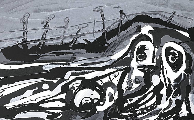 Imagen principal - En la parte superior, 'Nu Paysage 2' (1980). Sobre estas líneas, de izquierda a derecha, 'Dame' y 'Cabeza'. Tres obras características en la producción de Antonio Saura presentes en su exposición de Opera Gallery