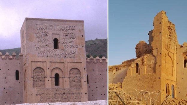 La torre de la mezquita de Tinmal, antes y después del seísmo