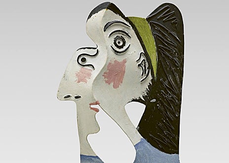 Imagen secundaria 1 - Sobre estas líneas, 'Cabeza de mujer' (1962) y 'Mujer encinta' (1950). Arriba, 'Cabeza con casco'