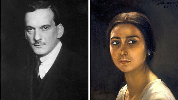 A la izquierda, Julio Romero de Torres. A la derecha, 'Mujer de Córdoba', 1926, de Romero de Torres
