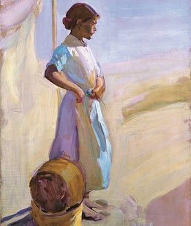 Imagen secundaria 2 - Arriba, 'Nadadora', Jávea, 1905. Sobre estas líneas, a la izquierda, 'Bajo el toldo', Biarritz, 1906. A la derecha, 'Pescadora valenciana con cestos', 1916
