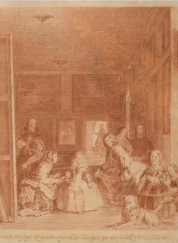'La familia de Felipe IV' ('Las Meninas'). Dibujo para grabar. Francisco de Goya. Lápiz rojo y negro 1785-92