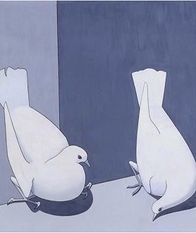 Imagen secundaria 2 - Arriba, 'Rosa con una vela' (1971-1973), la última obra de Luis Fernández. Sobre estas líneas, a la izquierda, 'Composición (Paisaje)', 1939 A la derecha, 'Palomas', 1963-65. Detalle