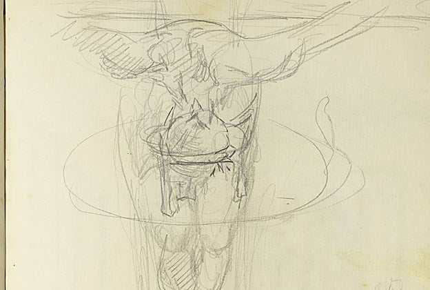 Imagen antes - Boceto y fotografía para el 'Cristo' de Dalí