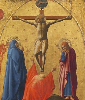 Imagen secundaria 2 - Sobre estas líneas, 'Apolo y Marsias' de Ribera, y 'La Crucifixión' de Masaccio. Arriba, 'Danae', de Tiziano