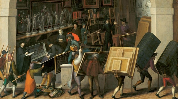 'Confiscación de los enseres de la galería de un marchante', atribuido a François Bunel el Joven