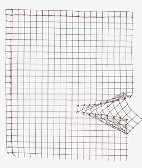 Imagen secundaria 2 - Arriba, detalle de algunos de los 'bichos' y 'bichitos' de la autora. Sobre estas líneas, 'Cuatro planos rojos', una de sus primeras obras, y uno de sus 'Dibujos sin papel' (1985)