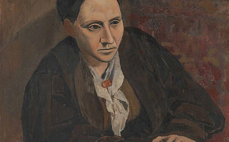 Imagen principal - Arriba, retrato de Gertrude Stein de Picasso, la que fuera propietaria de 'Desnudo con manos juntas' (sobre estas líneas, un fragmento). A la derecha, 'Autorretrato', desnudo, del malagueño