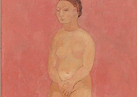 Imagen secundaria 1 - Arriba, retrato de Gertrude Stein de Picasso, la que fuera propietaria de 'Desnudo con manos juntas' (sobre estas líneas, un fragmento). A la derecha, 'Autorretrato', desnudo, del malagueño