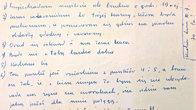 Detalle de la carta que Wislawa Szymborska envió a Korner Filipowicz el 10 de julio de 1970