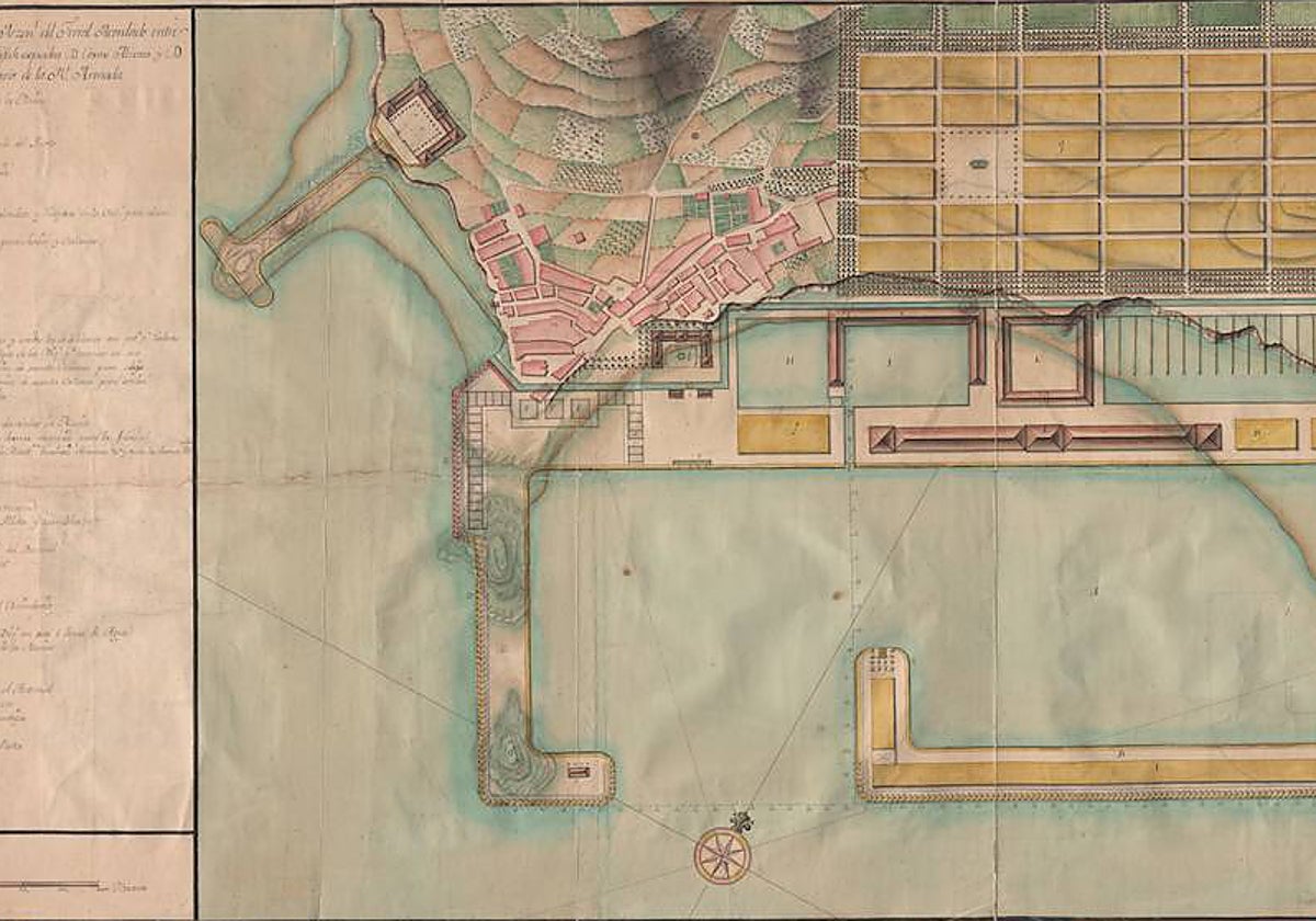 Detalle de uno de los planos del arsenal de Ferrol elaborado por Jorge Juan