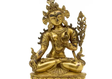 Imagen secundaria 1 - Sobre estas líneas, figurilla tibetana de Tara Blanca y cabeza de Atenea. Arriba, figura femenina de las islas Cícladas