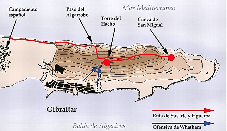 Ruta mostrada por el pastor Simón Susarte al ejército sitiador de Gibraltar.
