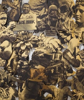 Imagen secundaria 2 - Sobre estas líneas, fragmentos de la instalación de `El Mundo´ y el collage 'Us'. Arriba otra vista del montaje de la pieza.