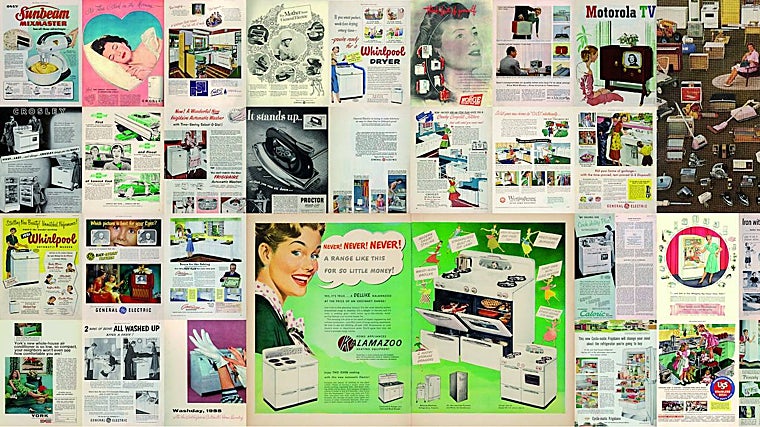 Montaje con anuncios de electrodomésticos para la 'perfecta' ama de casa