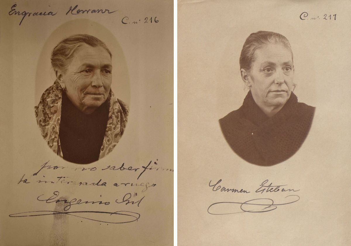 Engracia Herranz (izquierda) y Carmen Esteban, las dos primeras mujeres que entraron a trabajar en el Banco de España, en 1901. Lo hicieron como mozas encargadas del servicio de retretes