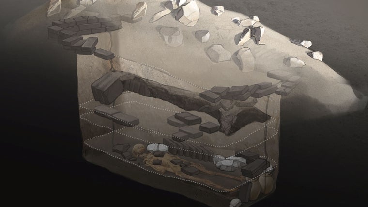 Reconstrucción virtual del túmulo de la momia al revés