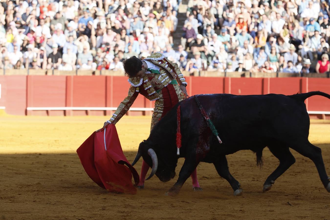 Un momento de la novillada de este domingo, 5 de mayo, en la plaza de la Maestranza de Sevilla