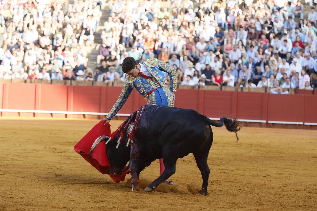 Un momento de la novillada de este domingo, 5 de mayo, en la plaza de la Maestranza de Sevilla