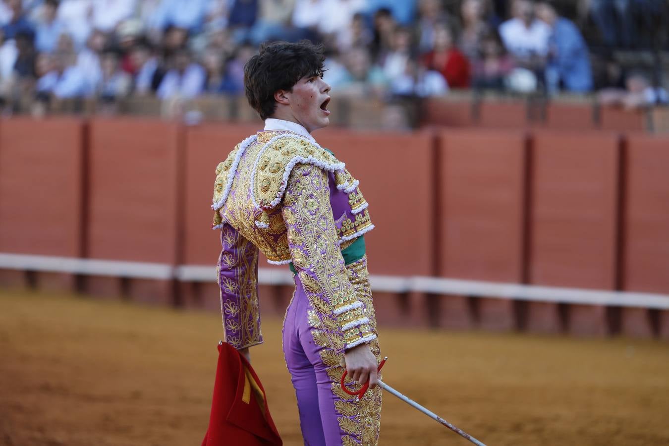 Un momento de la novillada de este domingo, 5 de mayo, en la plaza de la Maestranza de Sevilla