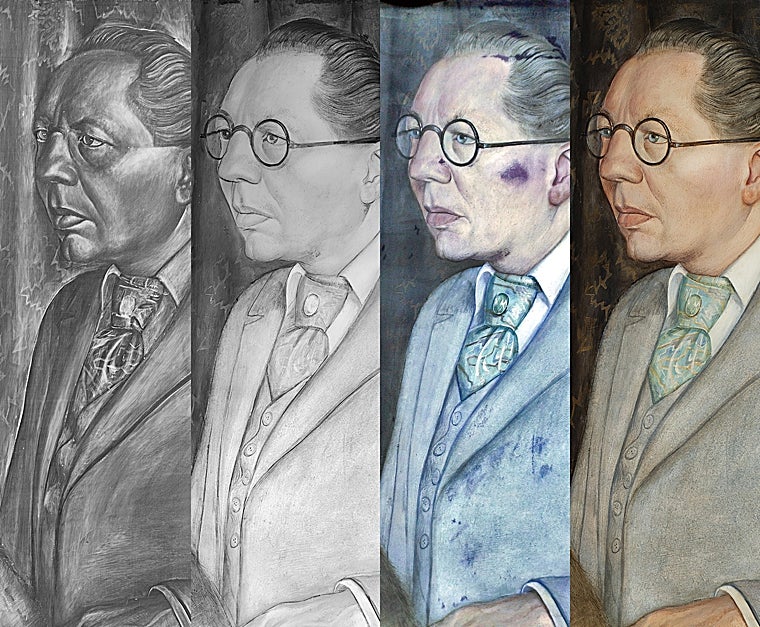 Uso del visor técnico de imágenes en el cuadro 'Hugo Erfurth con perro', de Otto Dix