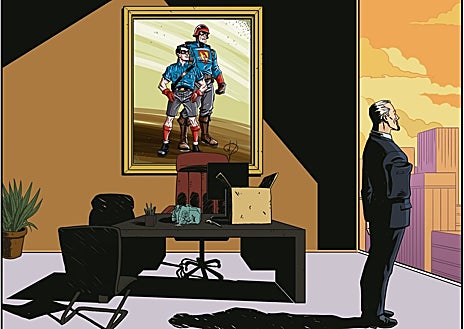 Imagen secundaria 1 - Distintas viñetas del cómic y un boceto de personajes. Dibujos de Manuel M. Vidal 