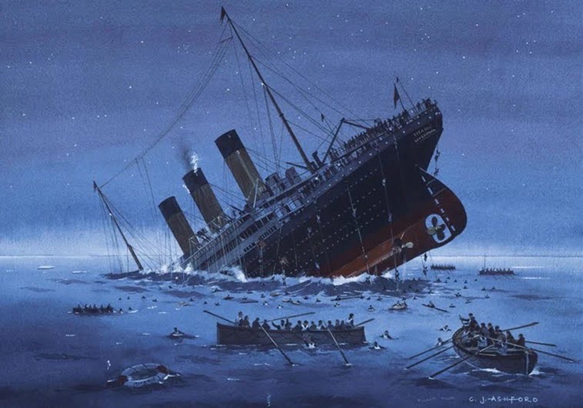 Ilustración del hundimiento del Titanic