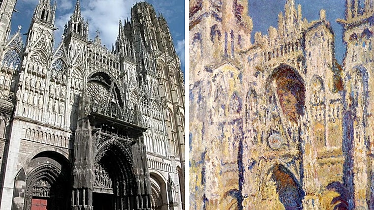 A la izquierda, la catedral de Ruan. A la derecha, una de las versiones de Monet