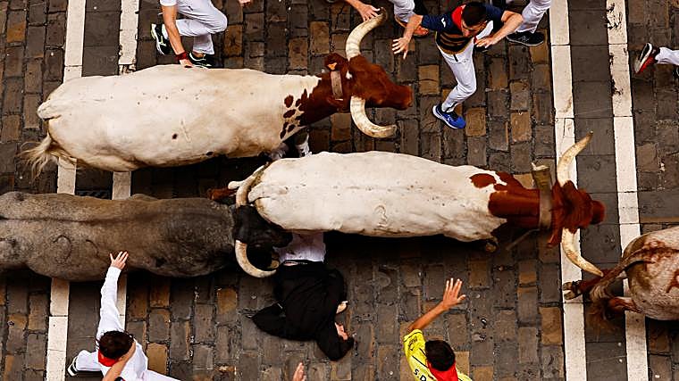 Encierro peligroso y rápido de los «grises» de Escolar