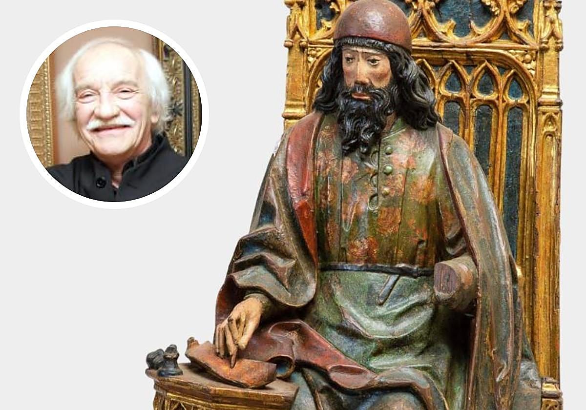 El San Lucas de Gil de Siloé intervenido en Italia. En el círculo, Erik el belga