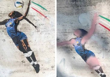 Vandalismo en Roma: se cubre de color rosa la piel de una atleta negra en una obra callejera