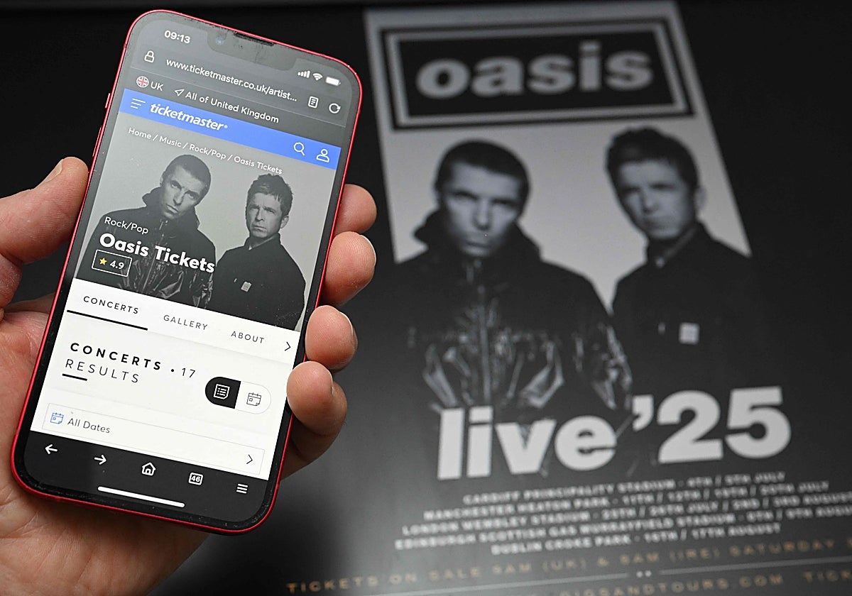 Plataforma de Ticketmaster para comprar entradas para Oasis a través del móvil