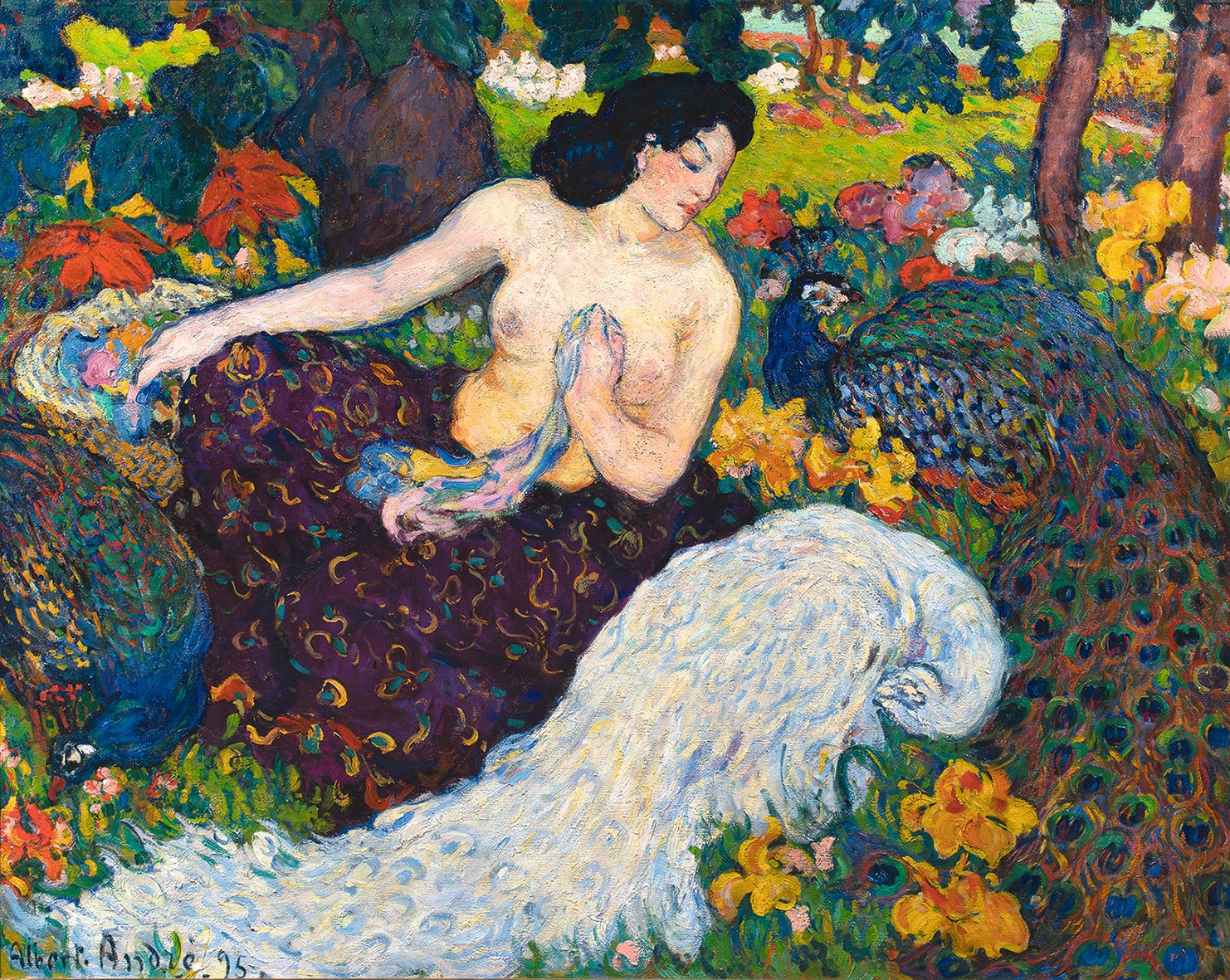 Imagen principal - Arriba, Albert André. 'Mujer con pavos reales', 1895. 