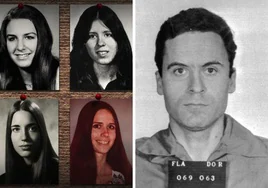 Algunas fotografías de las víctimas de Ted Bundy junto a la ficha policial del asesino en serie