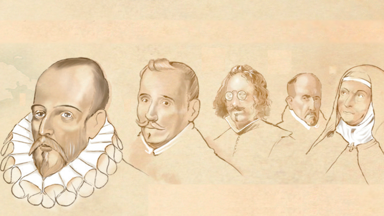 Cervantes, Lope de Vega, Quevedo, Góngora y Santa Teresa de Jesús