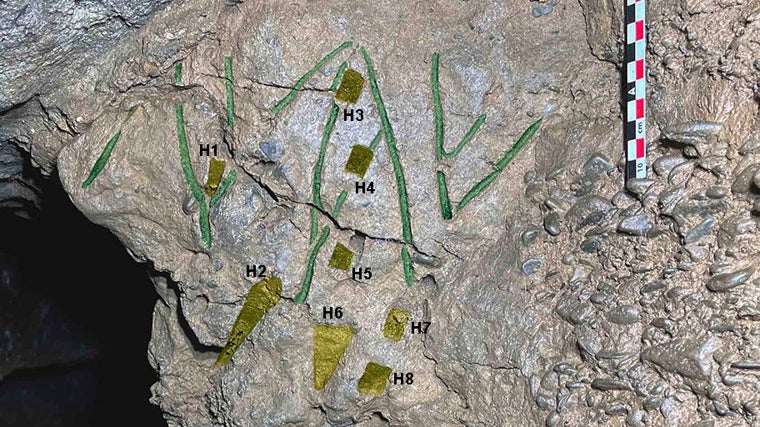 La inscripción resaltada en verde en la imagen y las punterolas en amarillo